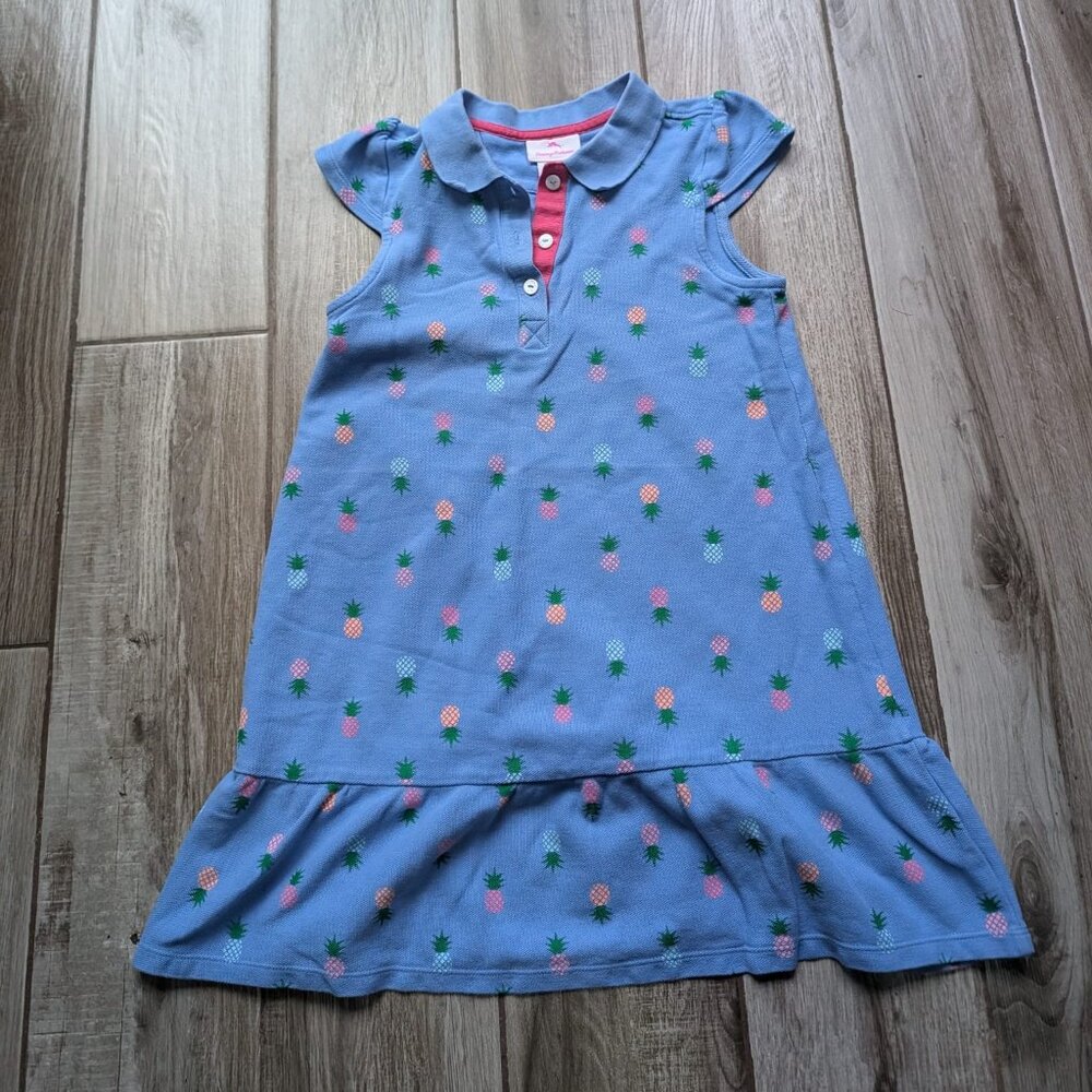 Tommy Bahama Girls Polo Dress Blue Pineapple Print Cotton Size 8